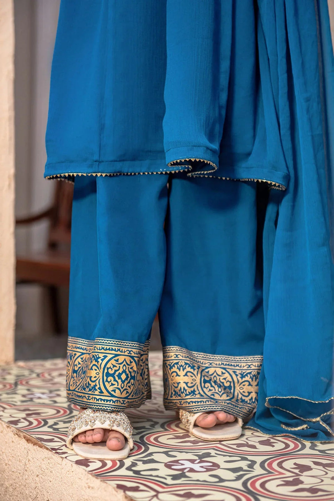 Ochre Girls Pret  Chiffon Hand Adda Work 3 Piece Suit AC-70 - Summer Collection