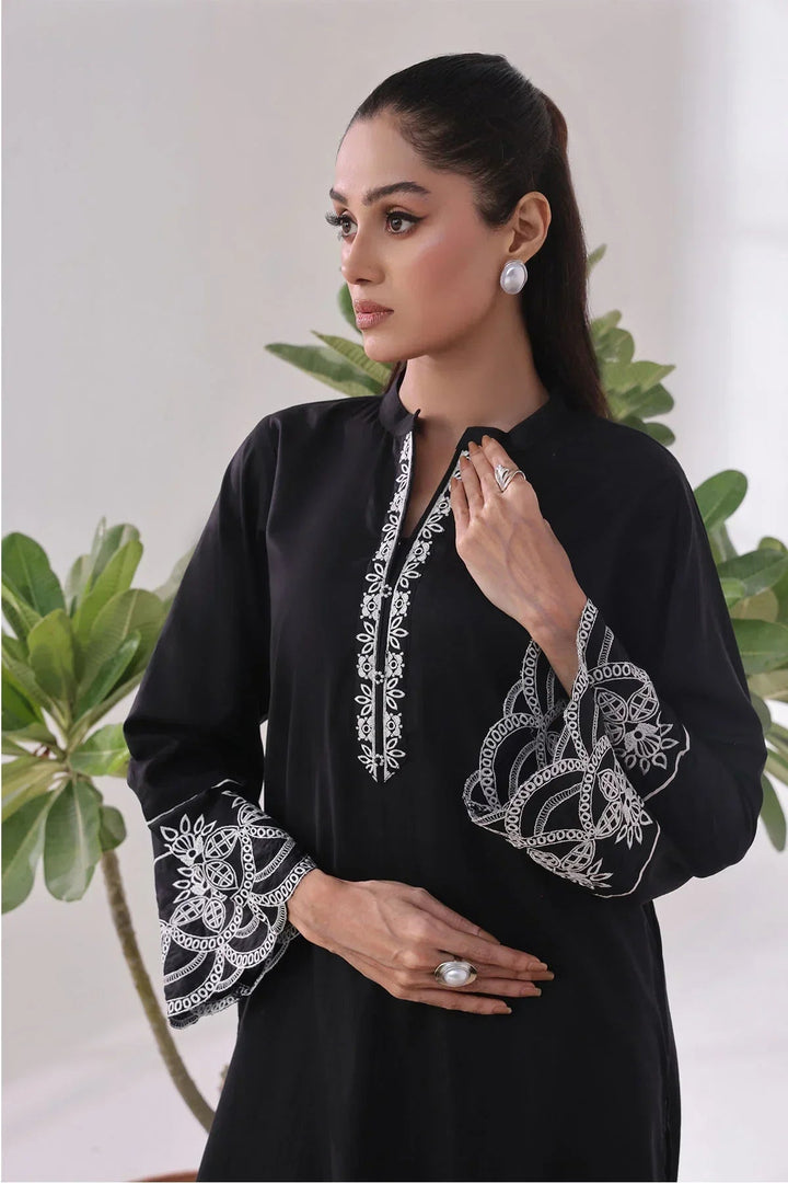 Ochre Women RTW Cotton 2 Piece Suit Black Cotton Embroidered - Festive Collection