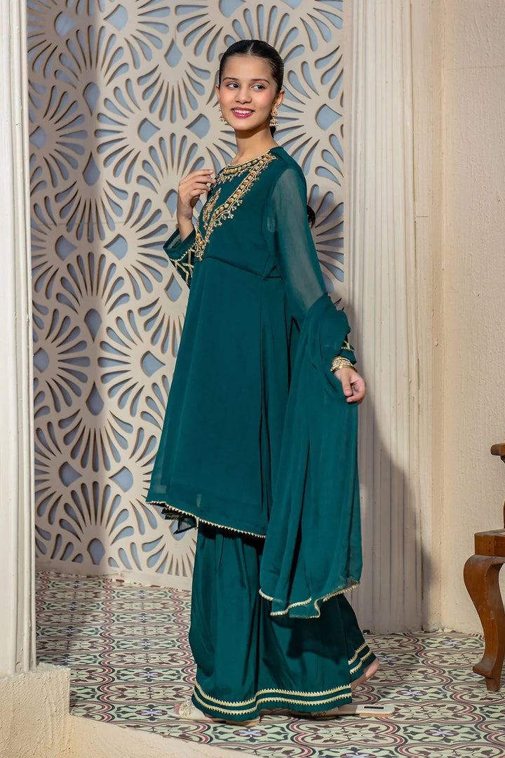 Ochre RTW Embroidered Girls 3 Piece Chiffon Hand Adda Work AC-68 - Summer Collection