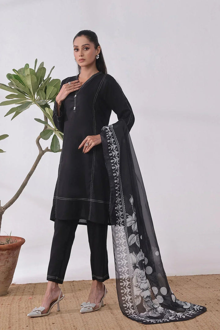 Ochre Women RTW Cotton 3 Piece Suit Black Cotton Kurta Embellished - Festive Collection