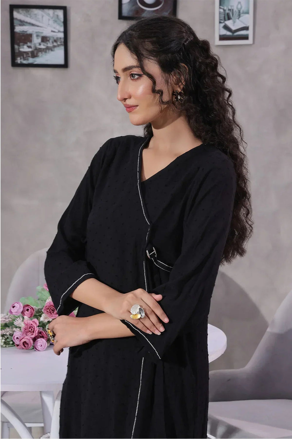 Ochre Women RTW Cotton 2 Piece Suit Black Broshia Cotton - Festive Collection