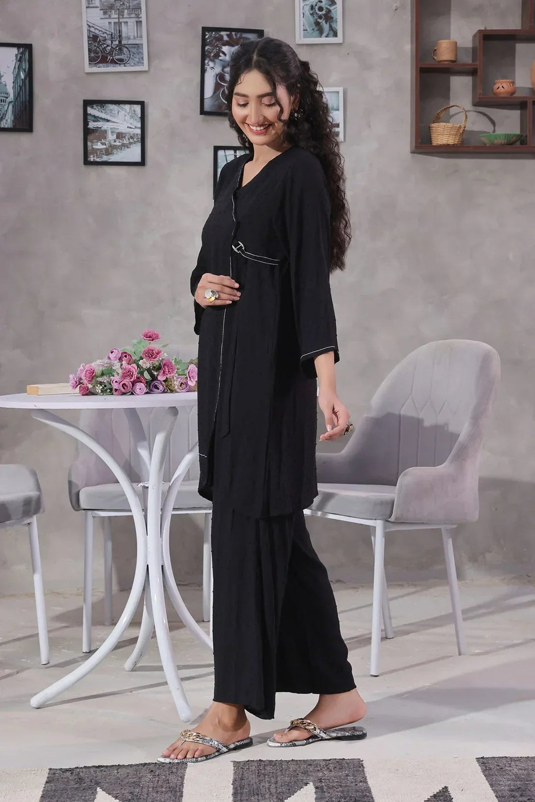 Ochre Women RTW Cotton 2 Piece Suit Black Broshia Cotton - Festive Collection