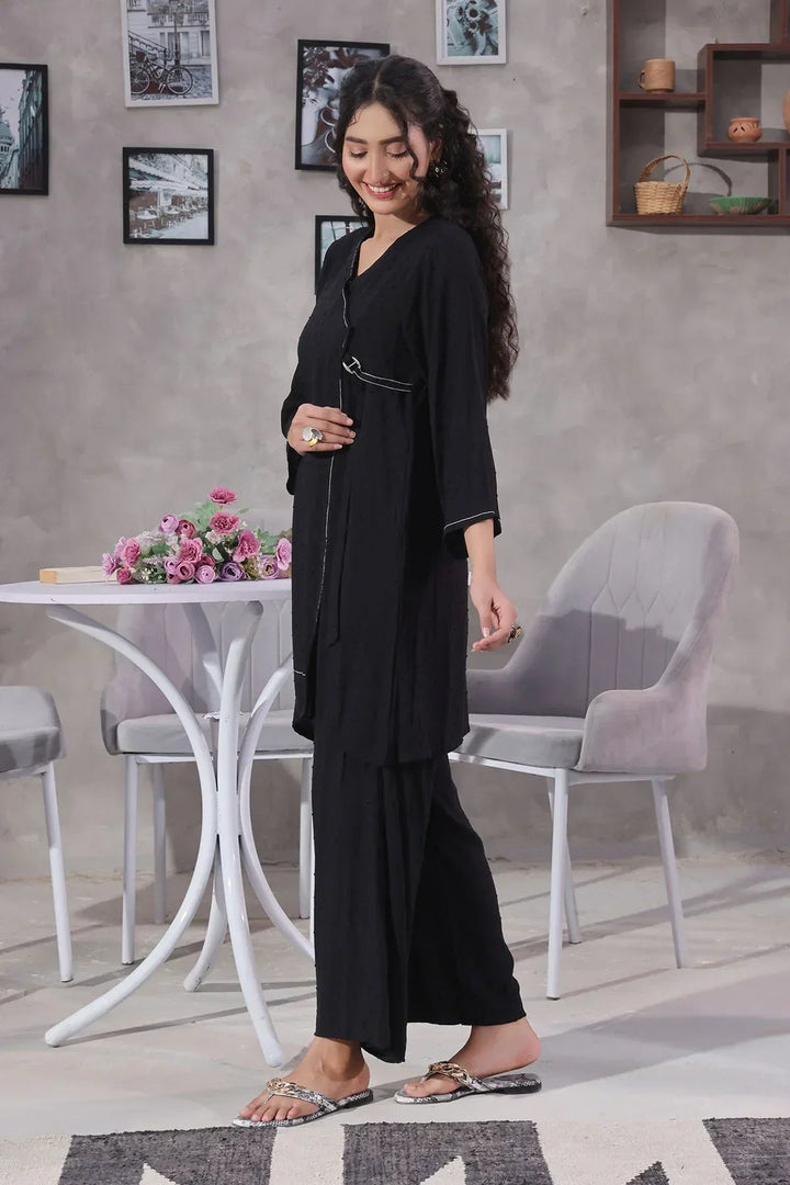 Ochre Women RTW Cotton 2 Piece Suit Black Broshia Cotton - Festive Collection
