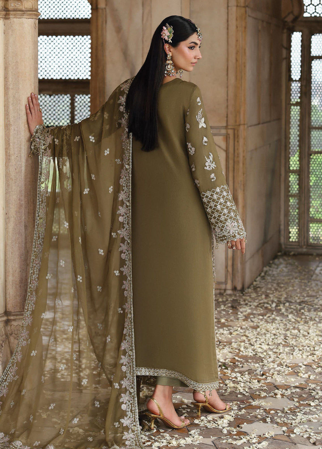 Romansiyyah by Eman Adeel Embroidered Chiffon Suits Unstitched 3 Piece EA25RLF Olivea - Formals Collection