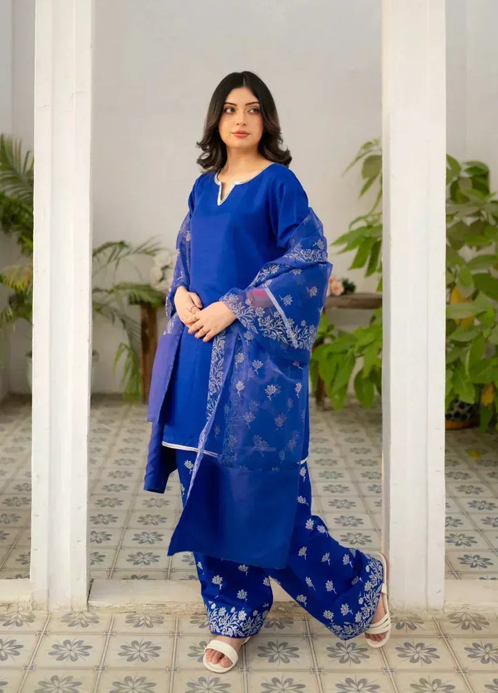 Zauk Women RTW Printed Rawsilk 3 Piece Suit ZK26RC Royal Blue Farshi Shalwar Suit ZAU-RBFSS - Casual Collection