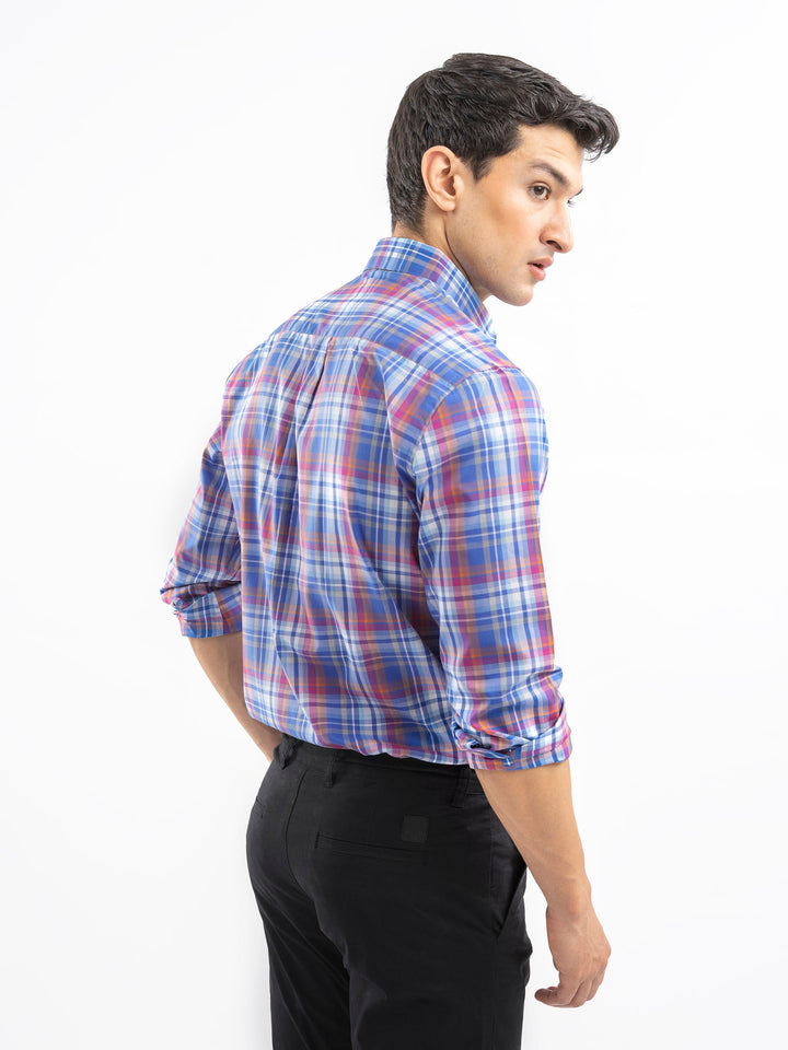Brumano Ready To Wear Shirts Men 1 Piece Cotton Royal Blue Checkered Tartan Plaid Shirt 0-31-025-4547 - Summer Collection