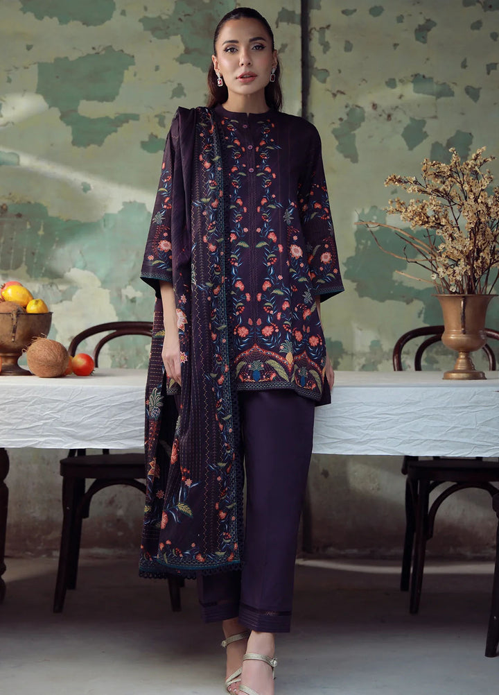 Elara by Sahar Embroidered Cambric Suits Unstitched 3 Piece SHR25EP Royal Plum - Winter Collection