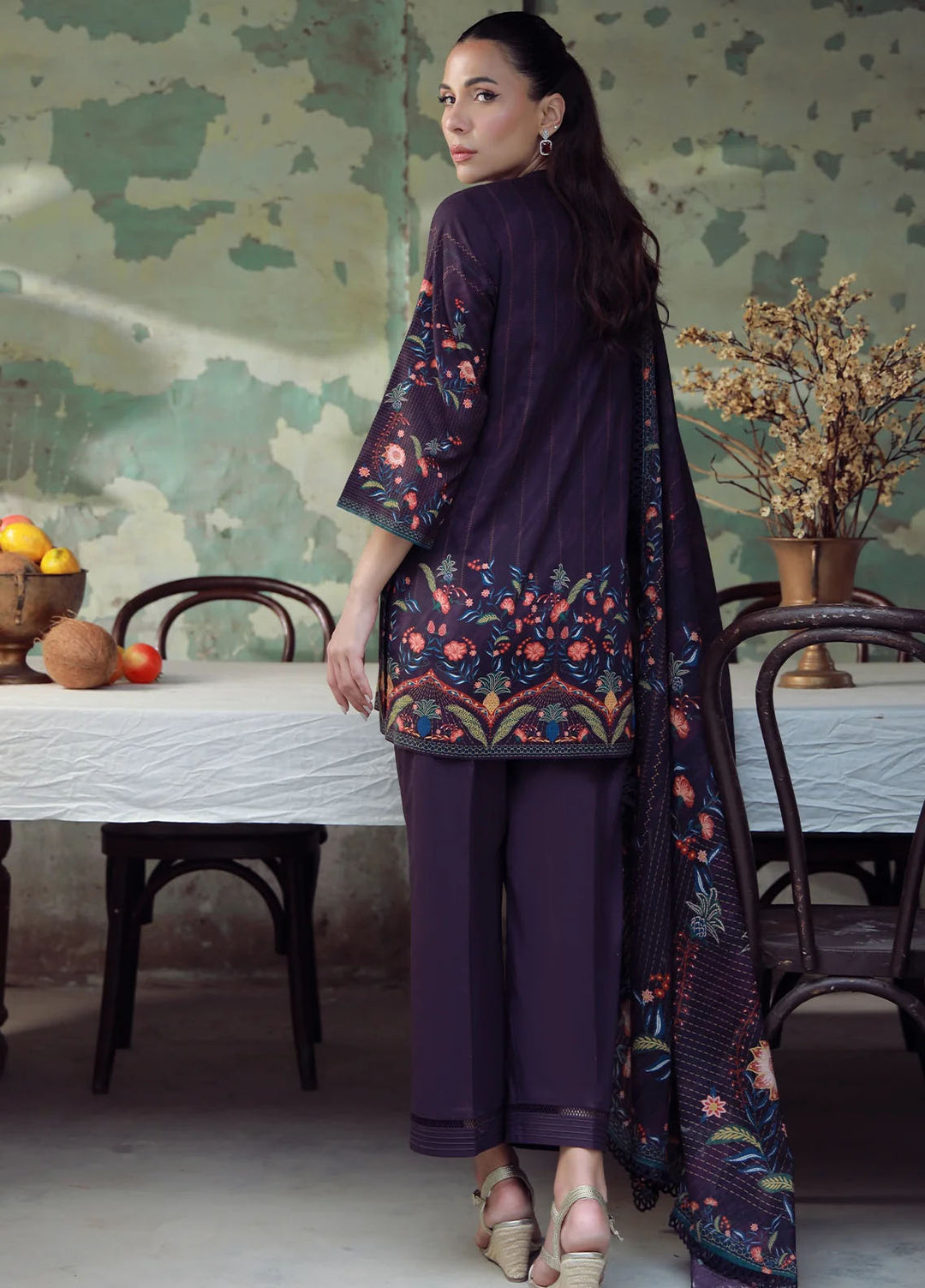 Elara by Sahar Embroidered Cambric Suits Unstitched 3 Piece SHR25EP Royal Plum - Winter Collection