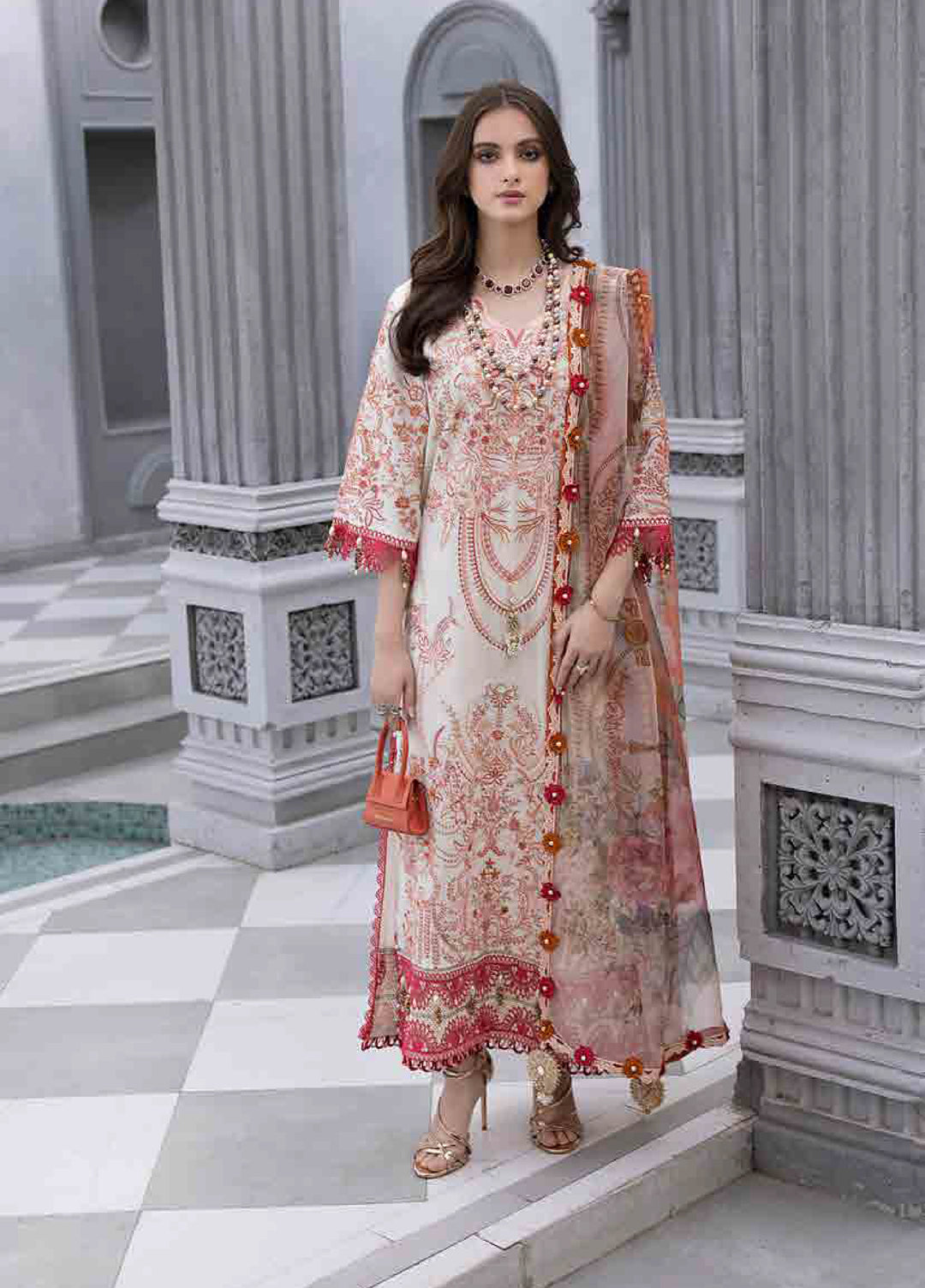 Husn E Adaa by Maham Sultan Unstitched Embroidered Lawn 3 Piece Suit MS26UHA Saloni - Lawn Collection