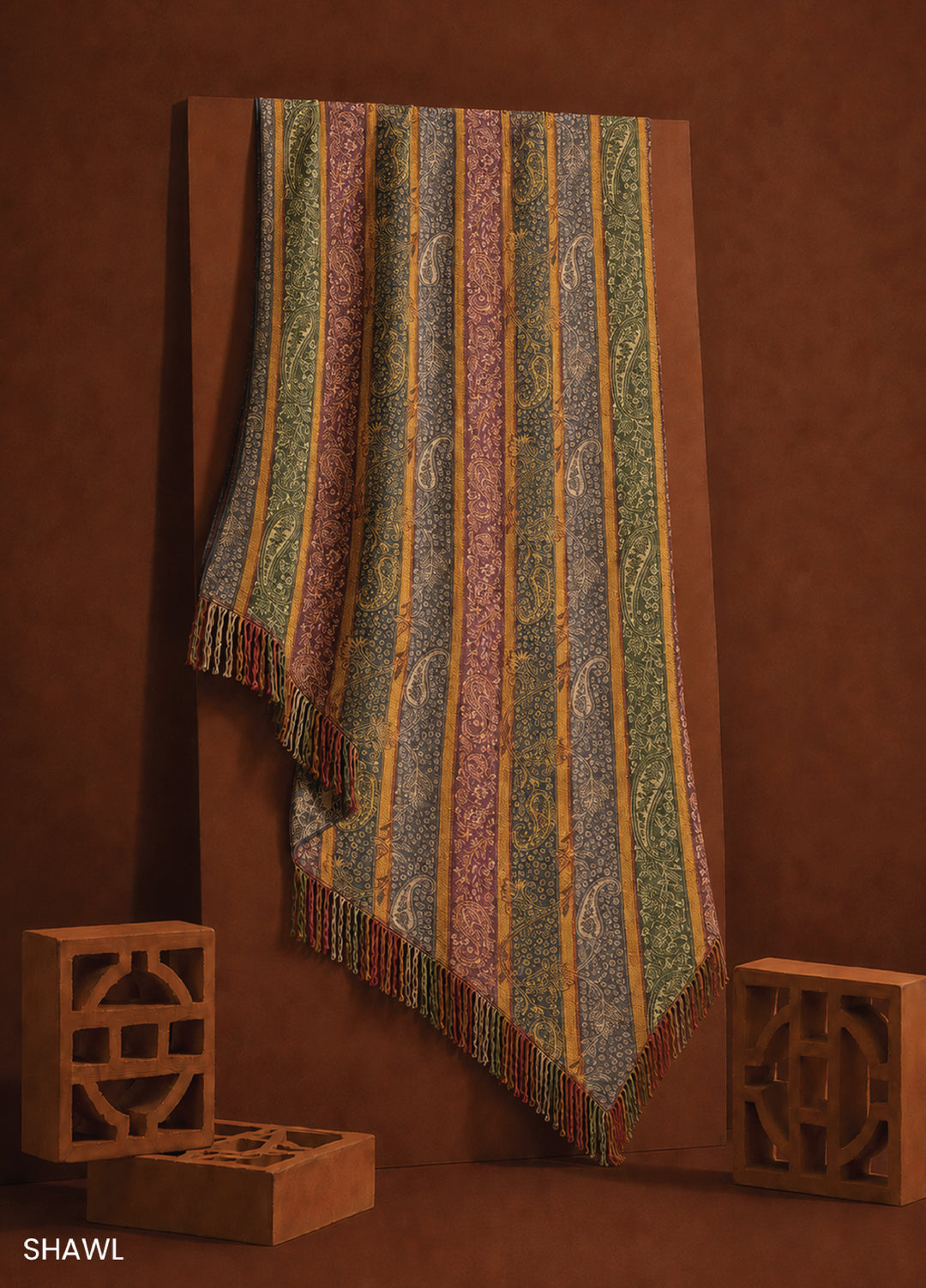 Sanaulla Exclusive Range RTW Printed Shawl SHAWL Fawn - Winter Collection