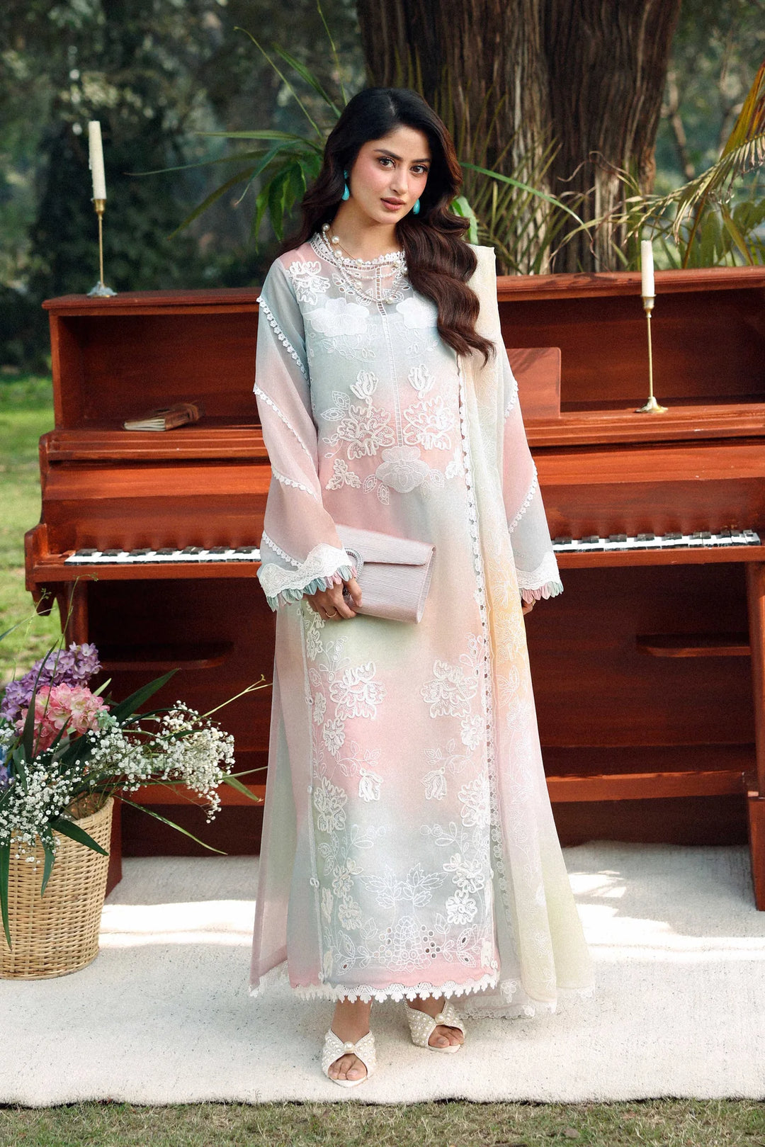Sable Vogue Luxury Formals Unstitched Embroidered Swiss Voile 4 Piece Suit SL-04-26-V1 - Festive Collecion