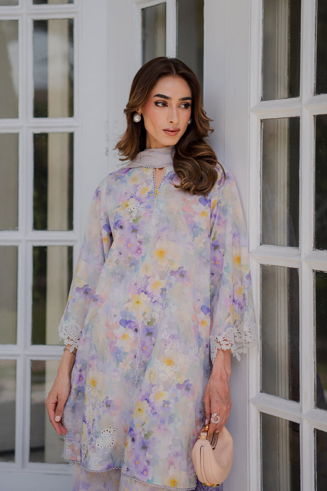 Nura by Sahar RTW Embroidered Cambric Co-Ord Sets Suit Ube Eclair Casual Collection