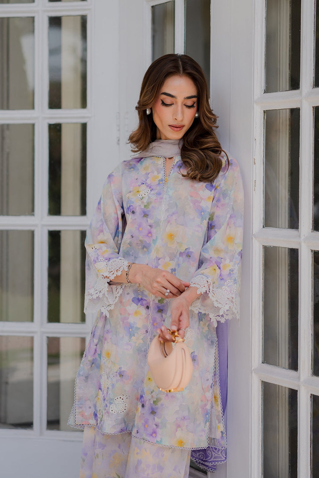Nura by Sahar RTW Embroidered Cambric Co-Ord Sets Suit Ube Eclair Casual Collection