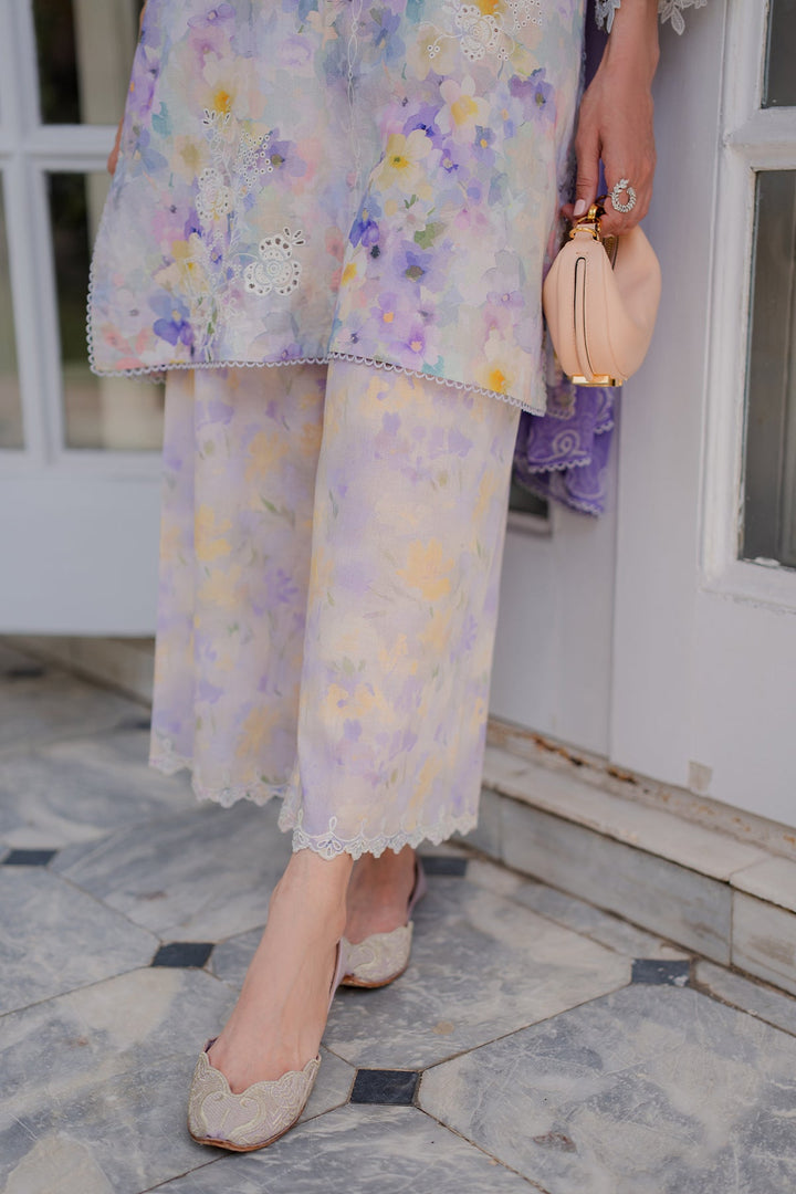 Nura by Sahar RTW Embroidered Cambric Co-Ord Sets Suit Ube Eclair Casual Collection