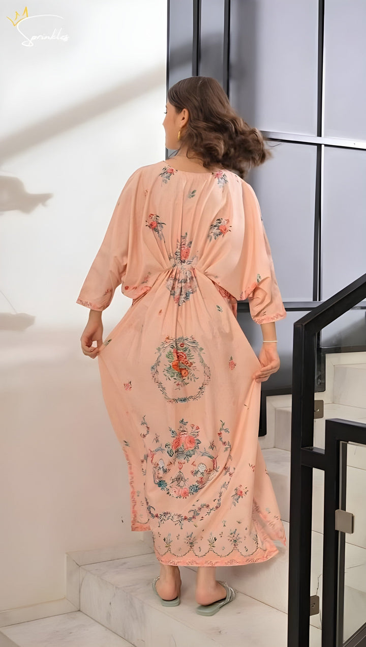 Sprinkles Girls Pret Kaftan Printed Dull Crepe Peach Petal SPDR922 - Summer Collection