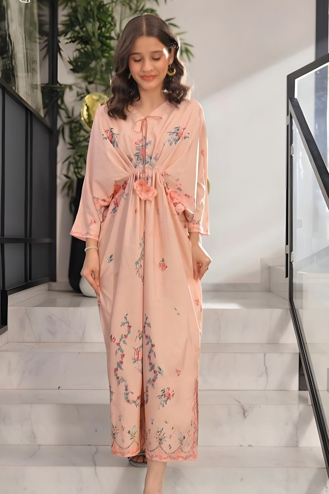 Sprinkles Girls Pret Kaftan Printed Dull Crepe Peach Petal SPDR922 - Summer Collection