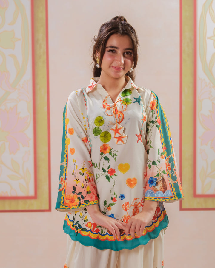 Sprinkles Girls RTW Printed Poly 2 Piece Suit Coral Reverie Casual Collection