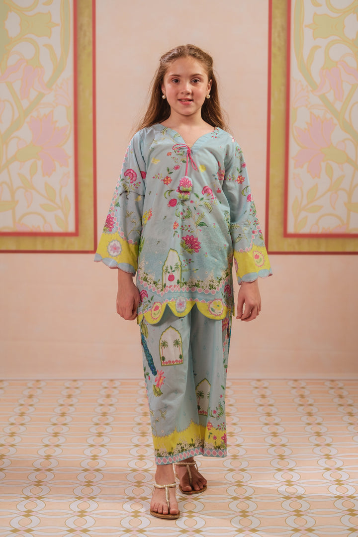 Sprinkles Girls RTW Printed Cotton 2 Piece Suit Blue Haven Casual Collection
