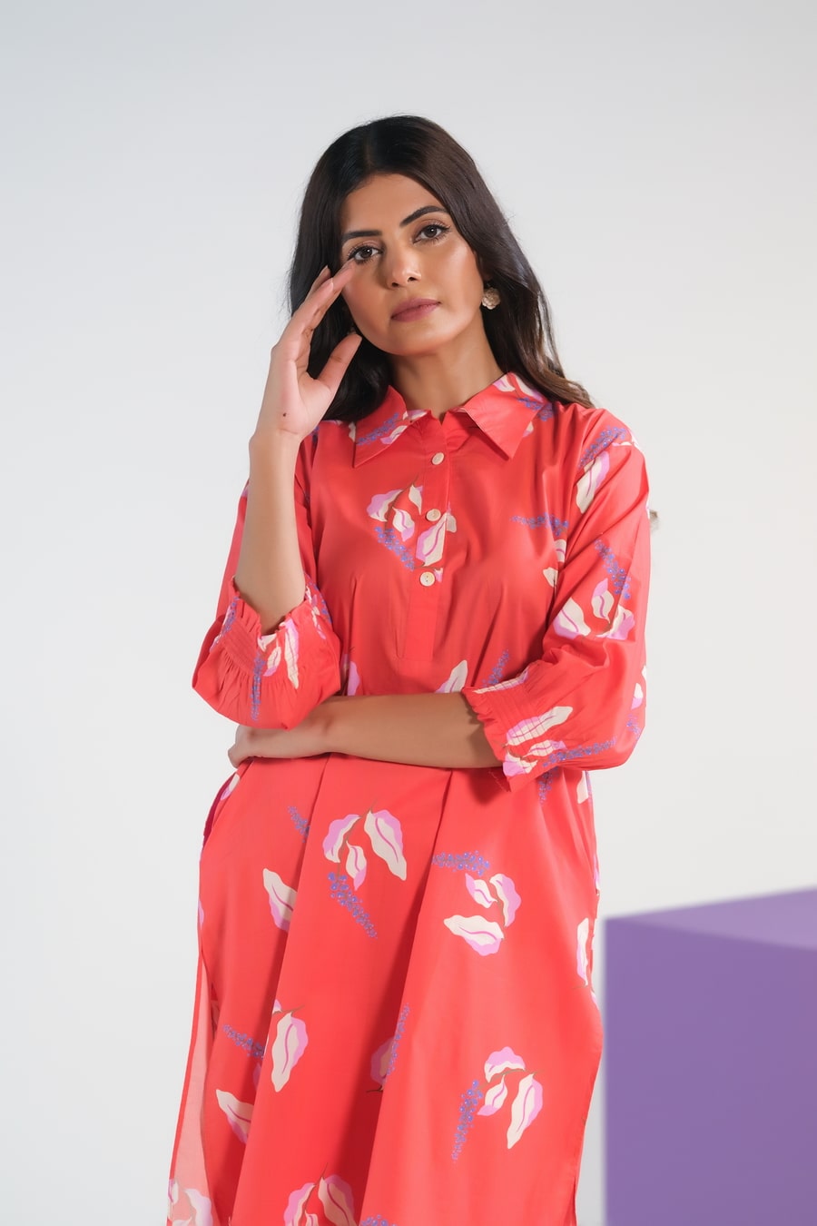 Sprinkles Women RTW Printed Cambric 2 Piece Suit Bean Red Lavender - Casual Collection