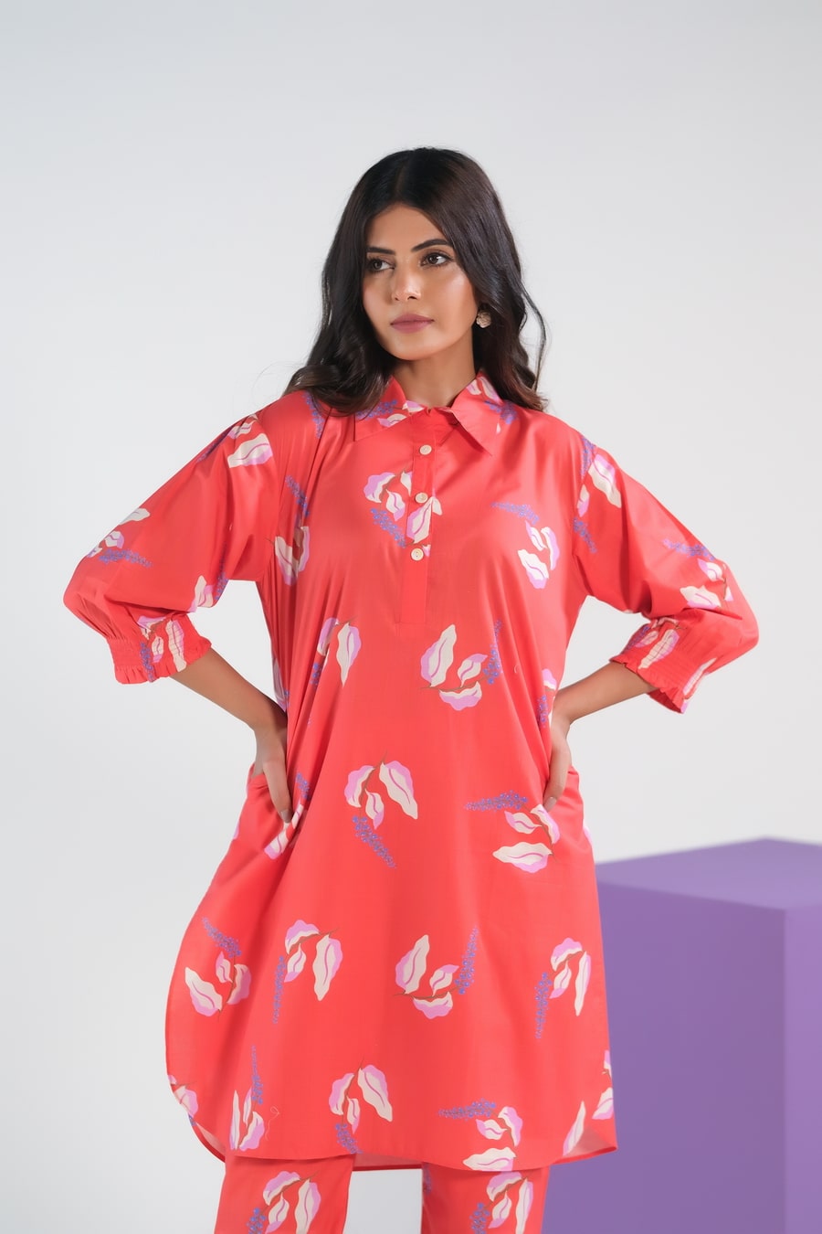 Sprinkles Women RTW Printed Cambric 2 Piece Suit Bean Red Lavender - Casual Collection