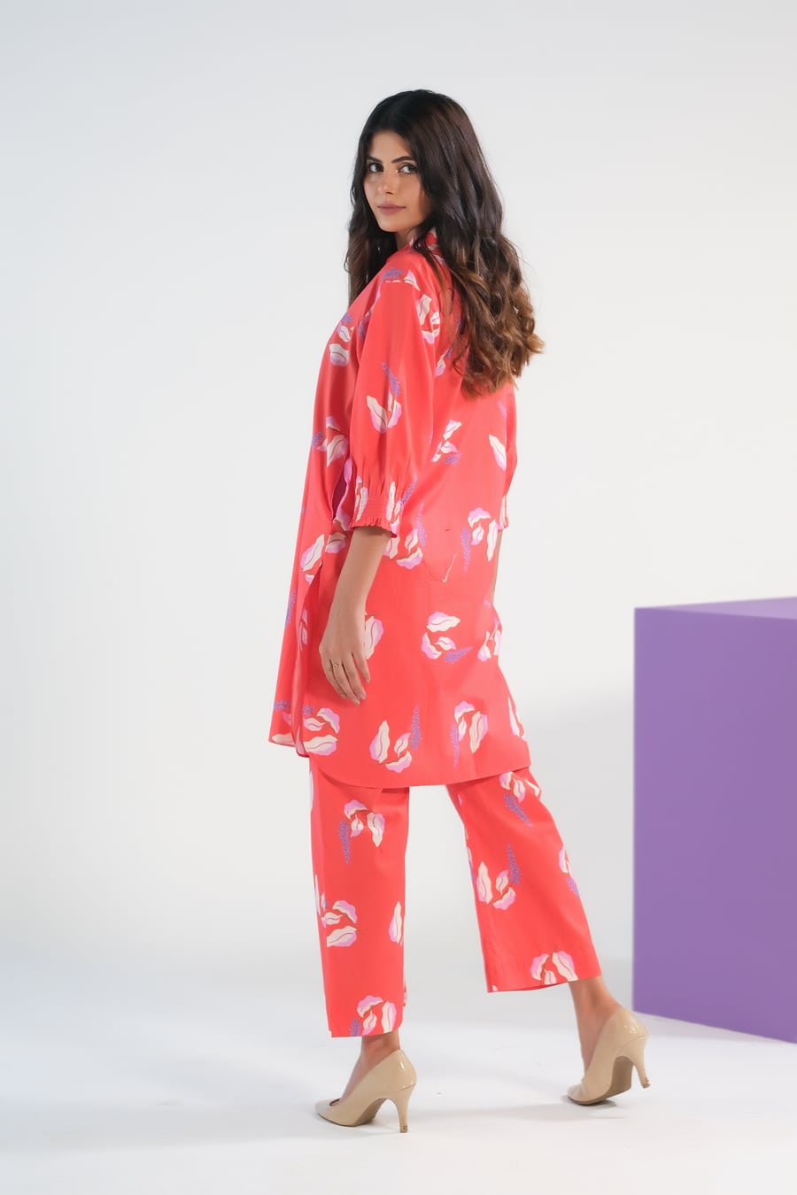 Sprinkles Women RTW Printed Cambric 2 Piece Suit Bean Red Lavender - Casual Collection