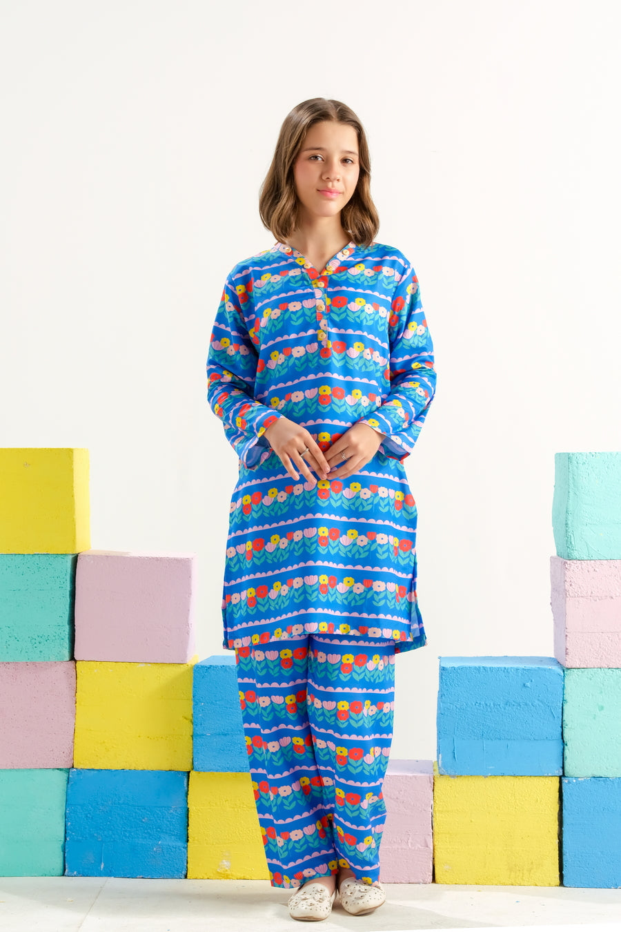 Sprinkles Girls RTW Printed Poly 2 Piece Suit Azure Carnival Bloom - Casual Collection