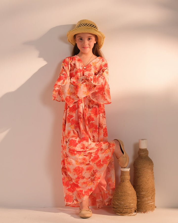 Sprinkles Girls Printed Chiffon Dress Amber Meadow 1 Piece - Festive Collection