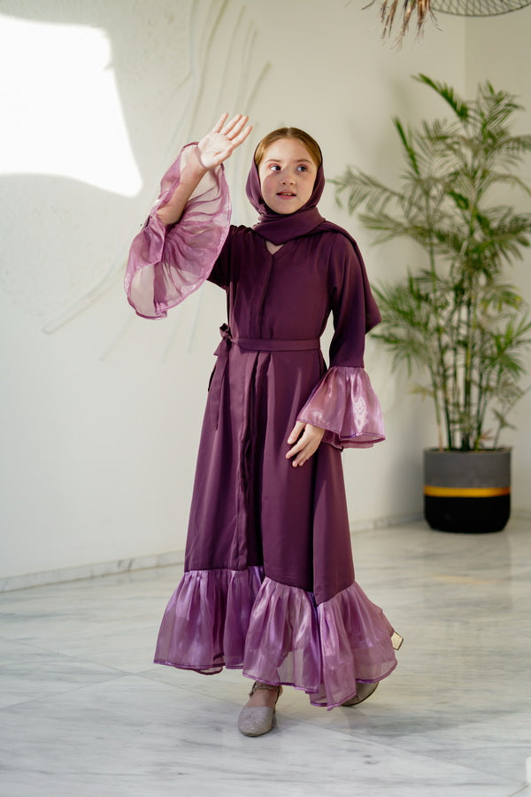 Sprinkles Girls Pret Abaya Printed Nidha Fabric Muted Mauve with Stole SPDR918 - Summer Collection