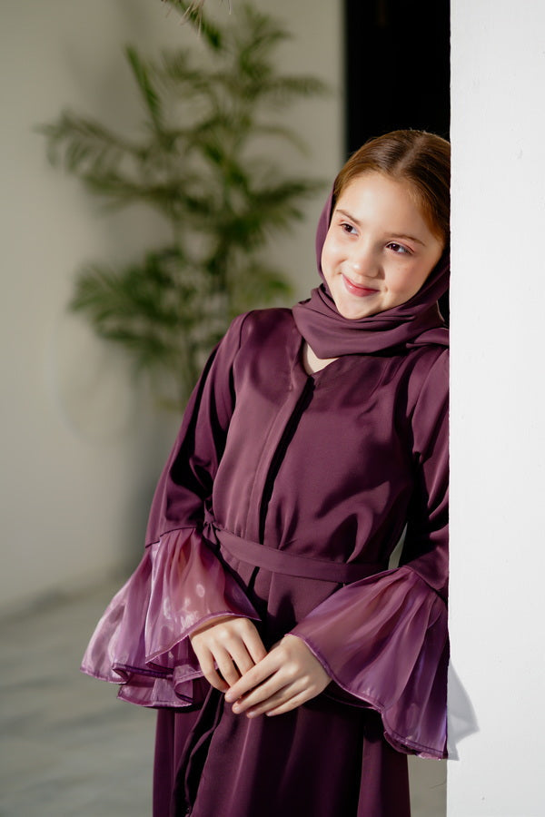 Sprinkles Girls Pret Abaya Printed Nidha Fabric Muted Mauve with Stole SPDR918 - Summer Collection