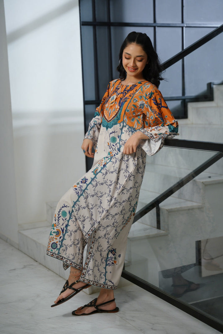 Sprinkles Girls Pret Kaftan Printed Dull Crepe Celeste Pleated SPDR919 - Summer Collection