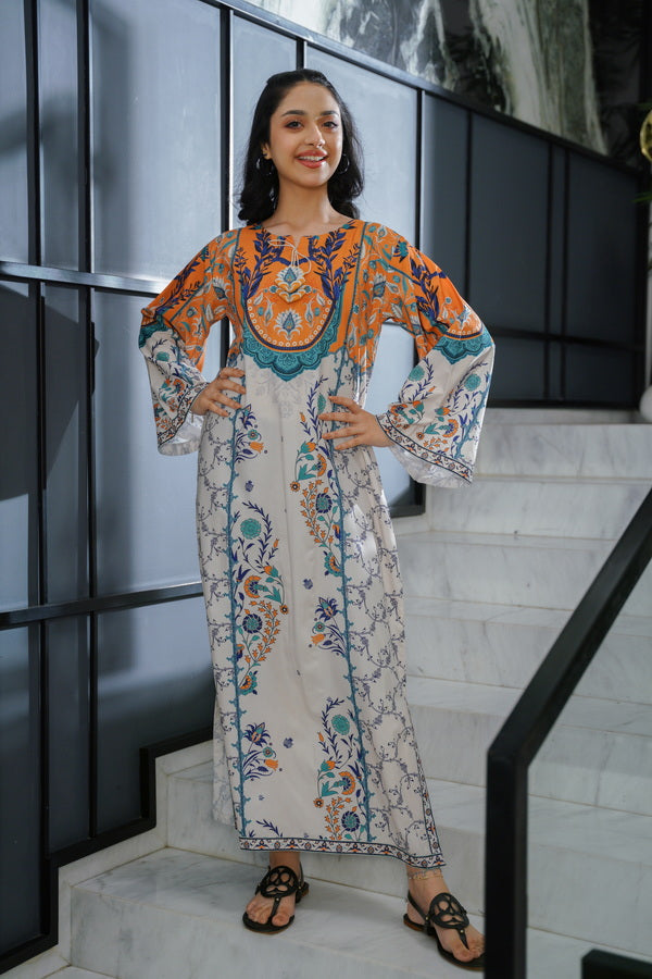 Sprinkles Girls Pret Kaftan Printed Dull Crepe Celeste Pleated SPDR919 - Summer Collection