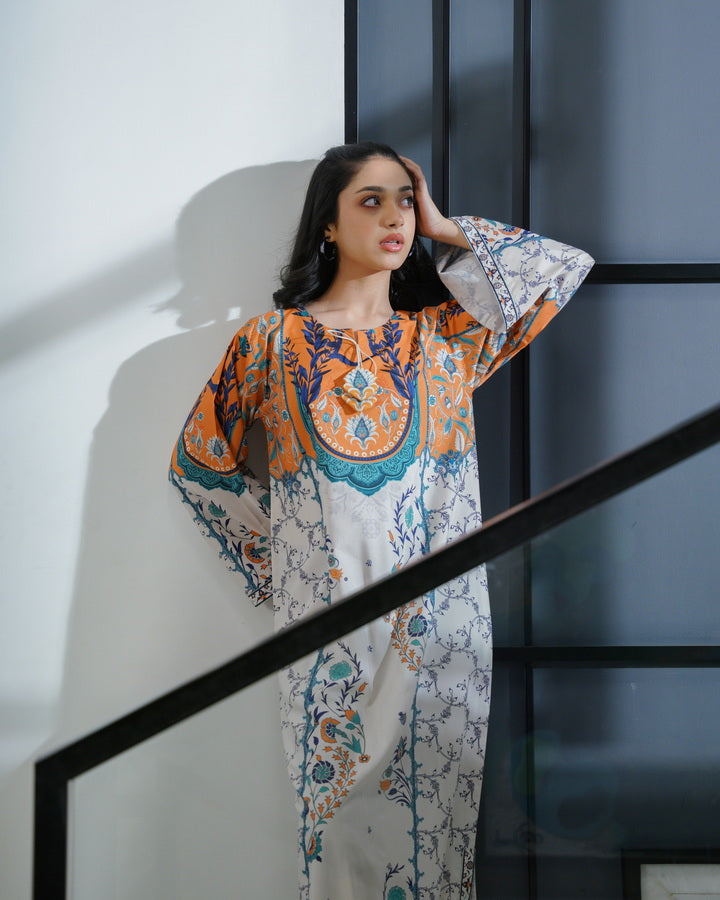 Sprinkles Girls Pret Kaftan Printed Dull Crepe Celeste Pleated SPDR919 - Summer Collection