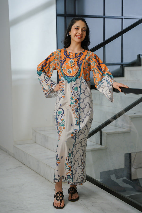 Sprinkles Girls Pret Kaftan Printed Dull Crepe Celeste Pleated SPDR919 - Summer Collection