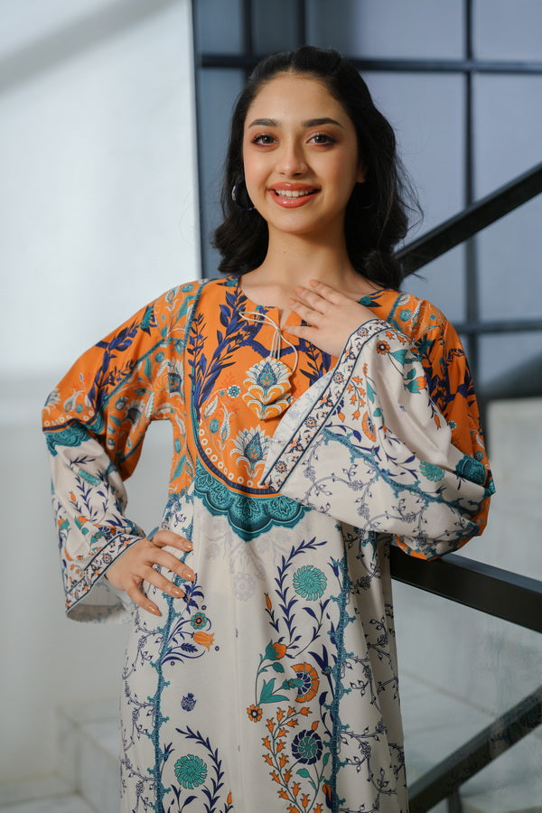 Sprinkles Girls Pret Kaftan Printed Dull Crepe Celeste Pleated SPDR919 - Summer Collection