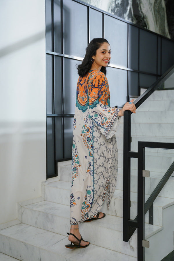 Sprinkles Girls Pret Kaftan Printed Dull Crepe Celeste Pleated SPDR919 - Summer Collection