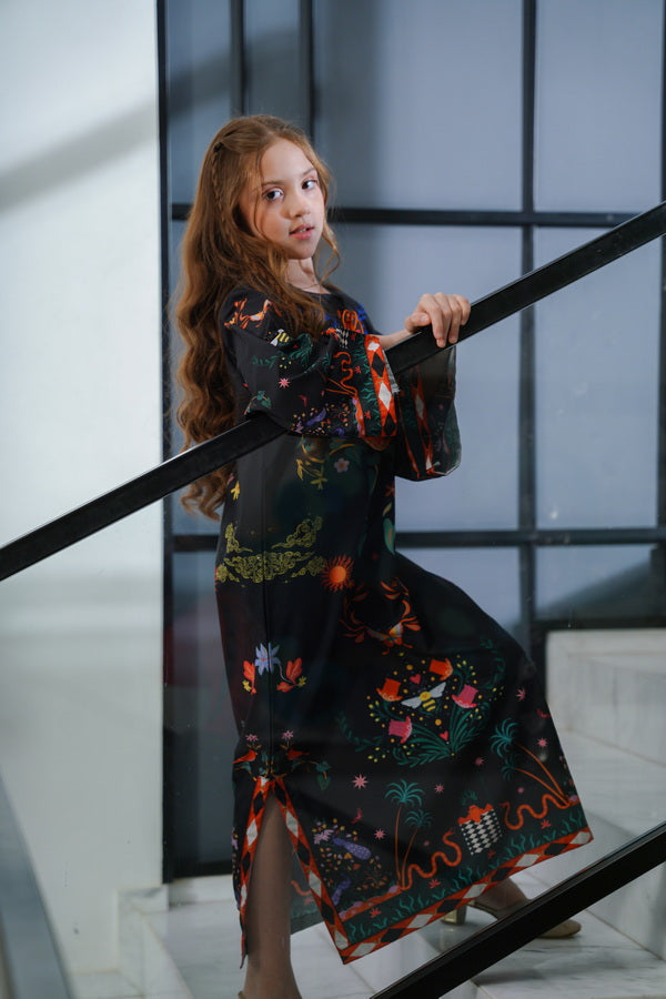 Sprinkles Girls Pret Kaftan Printed Dull Crepe Mystic Brushstroke SPDR920 - Summer Collection