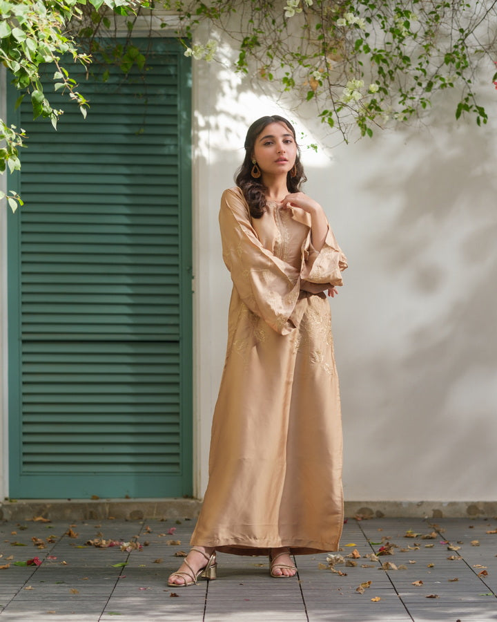 Sprinkles Girls Pret Kaftan Embroidered Charmeuse Silk Sandstone Bloom SPDR924 - Summer Collection