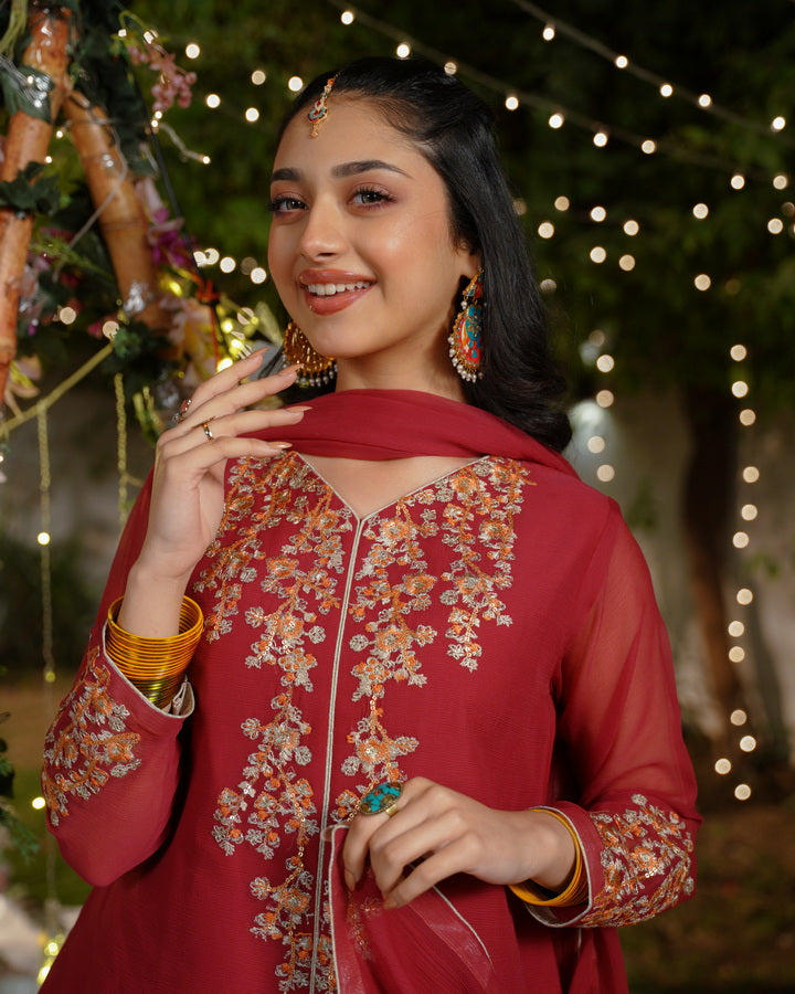 Sprinkles Girls Pret Embroidered Net Sequence Anarkali 3 Piece Suit SPDR928 - Festive Collection