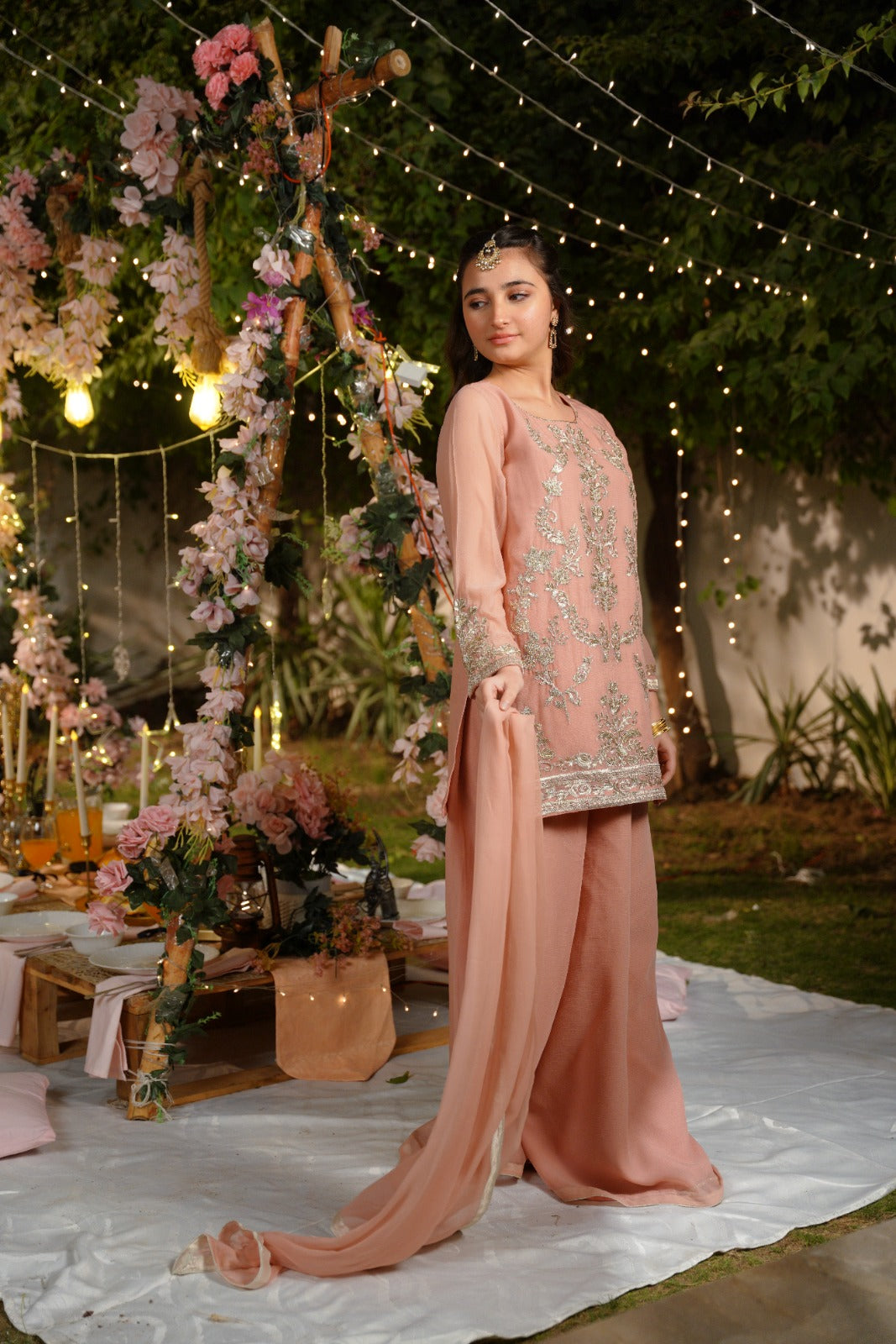 Sprinkles Girls Pret Embroidered Net Sequence Zeenat-e-Peach 3 Piece Suit SPDR929 - Festive Collection
