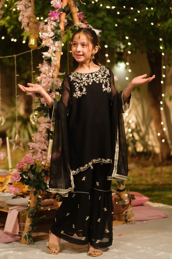 Sprinkles Girls Pret Embroidered Net Sequence Noor-e-Siyah 3 Piece Suit SPDR933 - Festive Collection