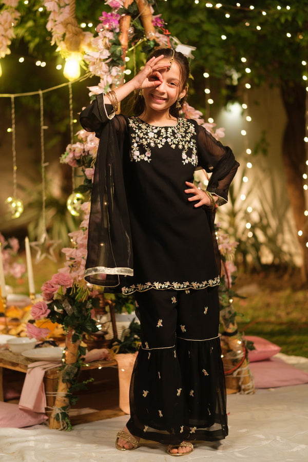 Sprinkles Girls Pret Embroidered Net Sequence Noor-e-Siyah 3 Piece Suit SPDR933 - Festive Collection
