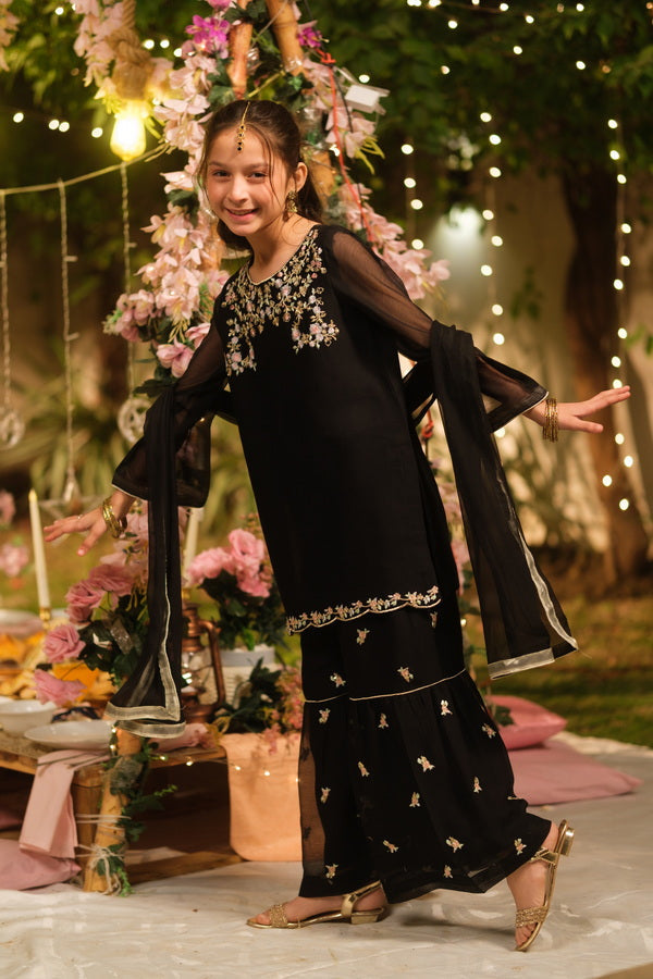 Sprinkles Girls Pret Embroidered Net Sequence Noor-e-Siyah 3 Piece Suit SPDR933 - Festive Collection