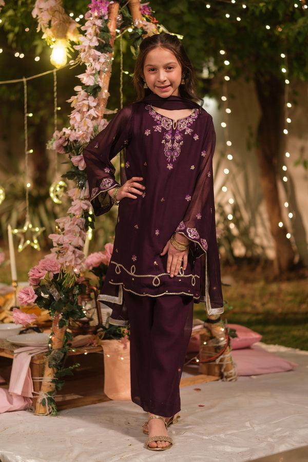 Sprinkles Girls Pret Embroidered Net Sequence Zarlish 3 Piece Suit SPDR934 - Festive Collection