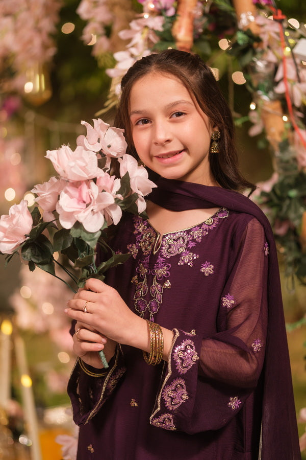 Sprinkles Girls Pret Embroidered Net Sequence Zarlish 3 Piece Suit SPDR934 - Festive Collection