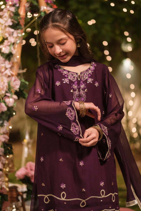 Sprinkles Girls Pret Embroidered Net Sequence Zarlish 3 Piece Suit SPDR934 - Festive Collection