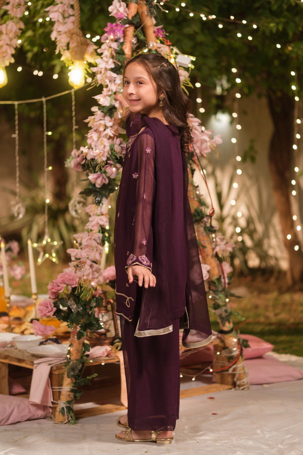 Sprinkles Girls Pret Embroidered Net Sequence Zarlish 3 Piece Suit SPDR934 - Festive Collection