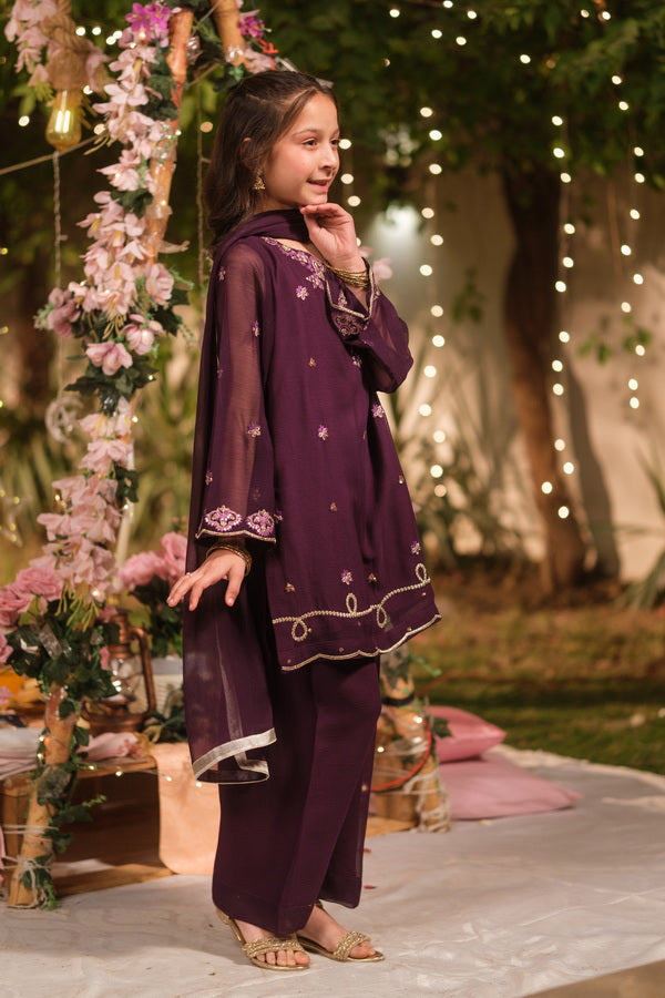 Sprinkles Girls Pret Embroidered Net Sequence Zarlish 3 Piece Suit SPDR934 - Festive Collection