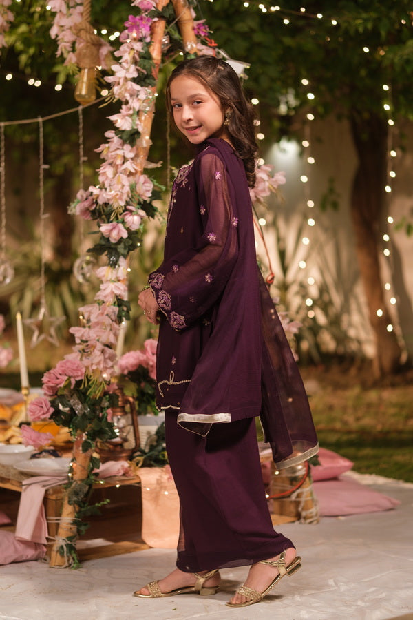 Sprinkles Girls Pret Embroidered Net Sequence Zarlish 3 Piece Suit SPDR934 - Festive Collection