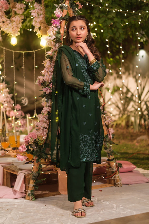 Sprinkles Girls Pret Embroidered Net Sequence Parizad 3 Piece Suit SPDR935 - Festive Collection