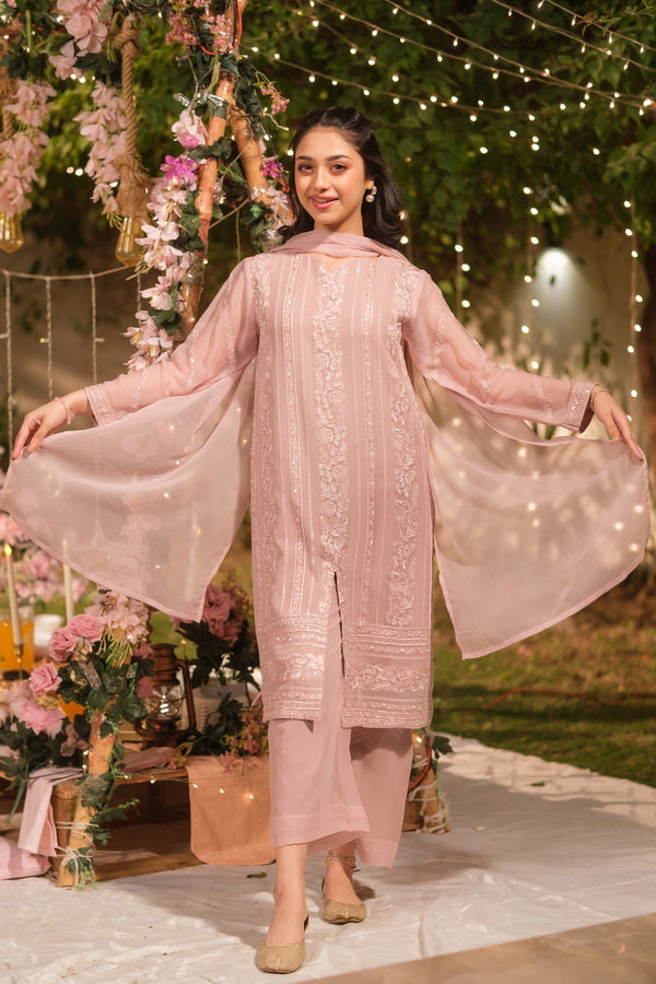 Sprinkles Girls Pret Embroidered Net Sequence Suhana Zari 3 Piece Suit SPDR936 - Festive Collection